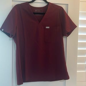 Figs One Pocket Scrub Top Burgundy